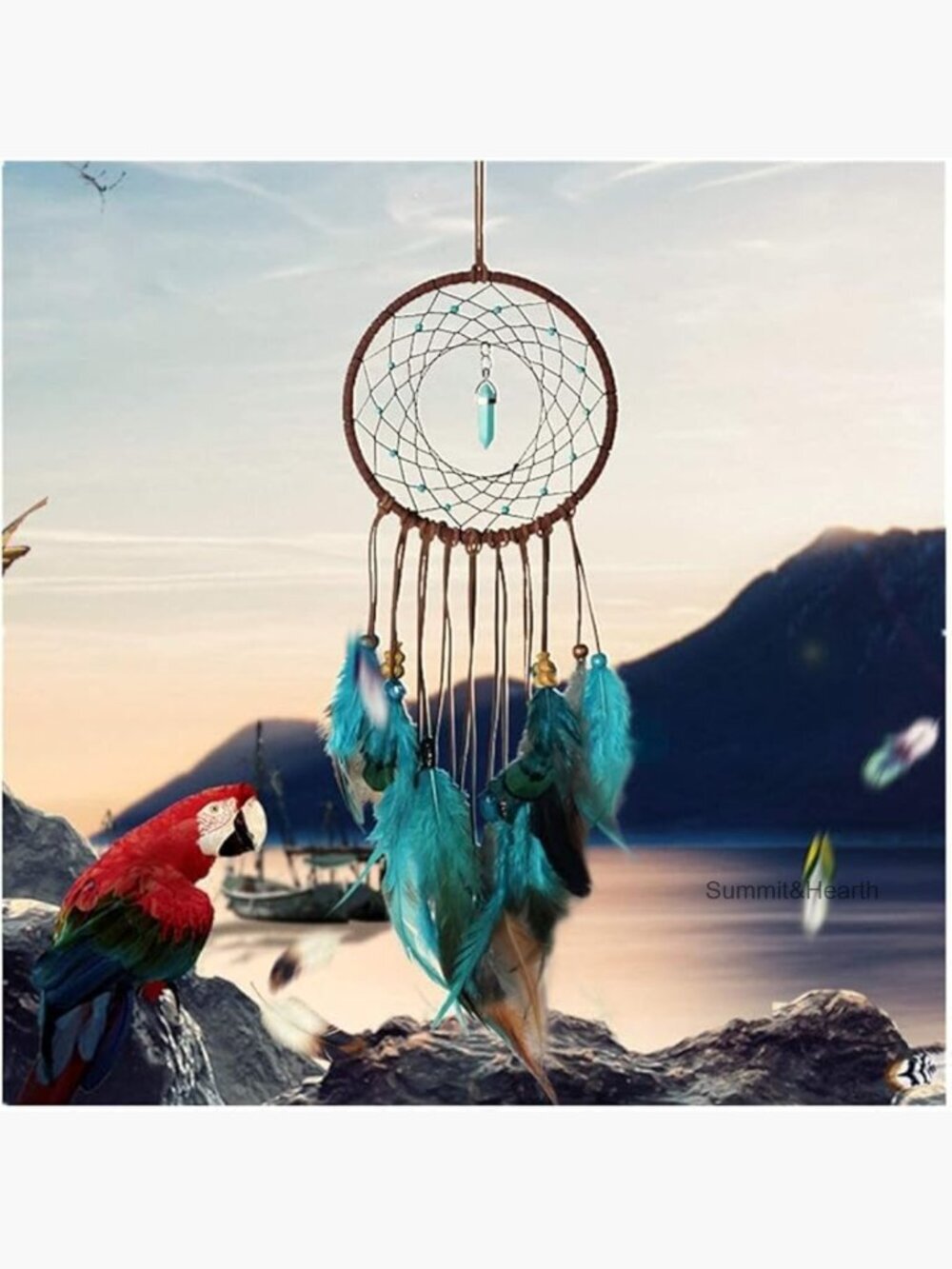 Handmade Dream Catcher Wall Hanging Traditional Feather Decor 5" Diameter